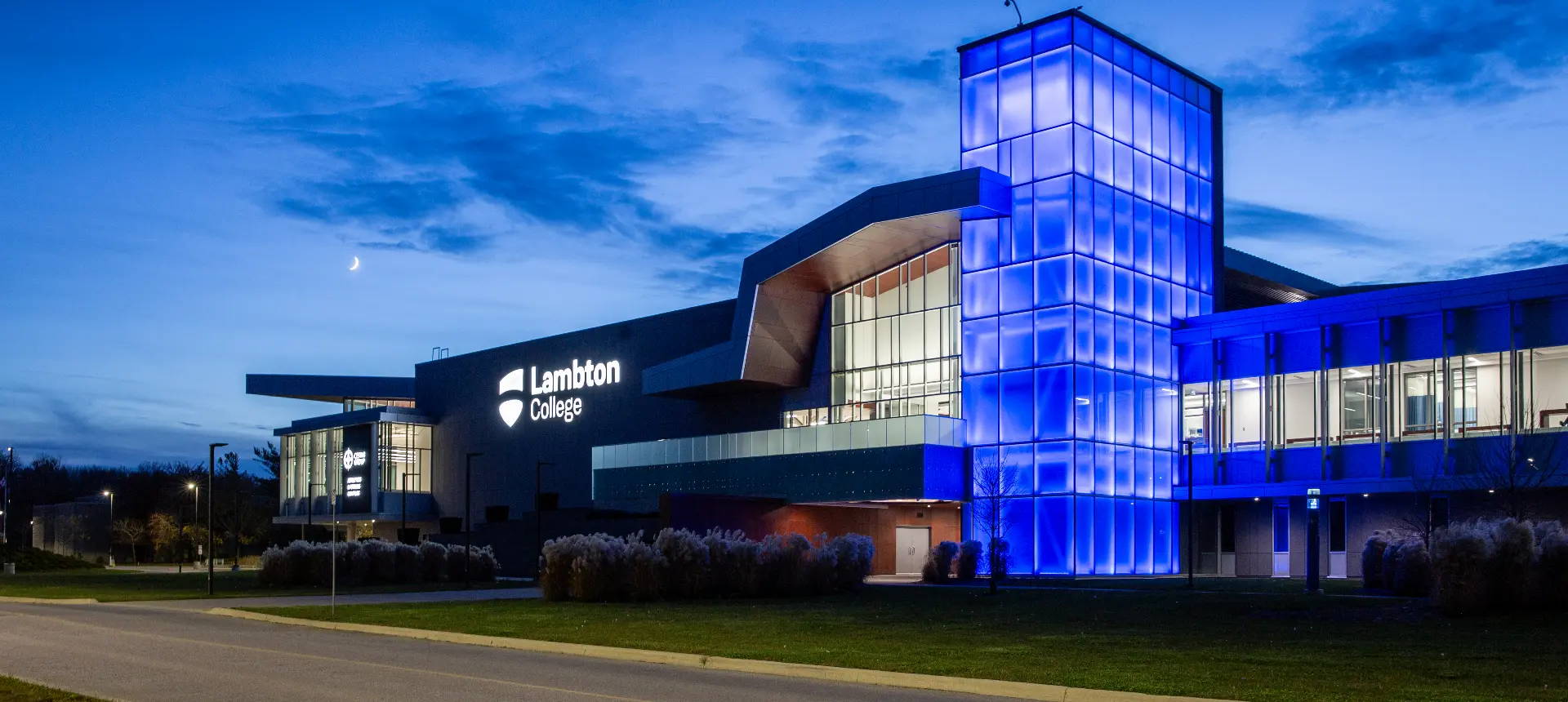 Lambton College at night