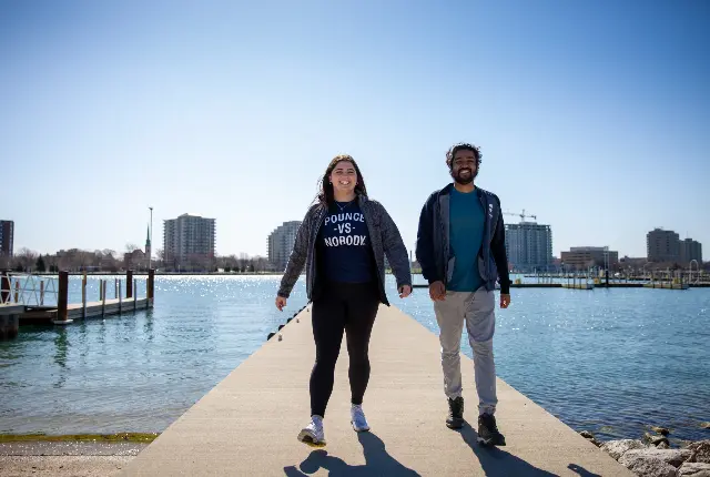 Students walking on a dock in Sarnia