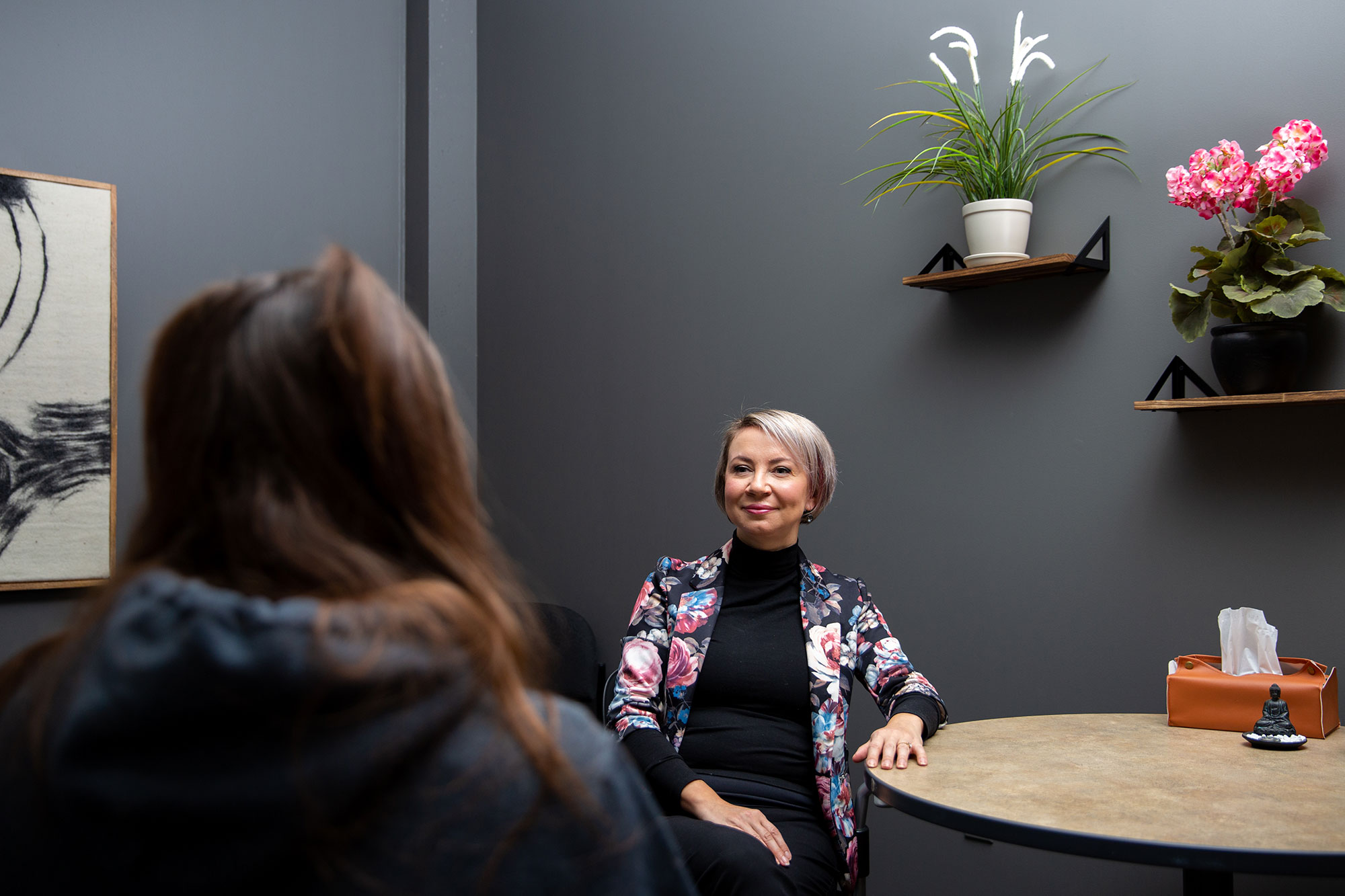 A student using Lambton College's counselling services